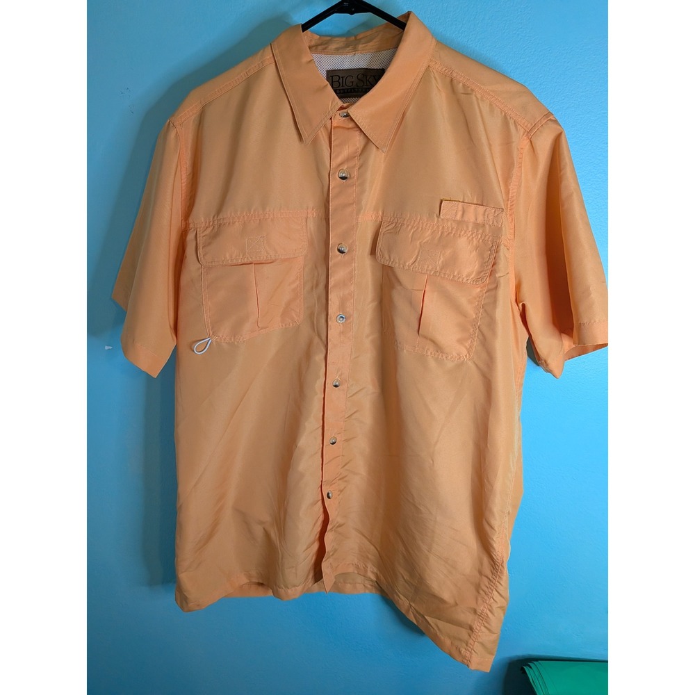 Big Sky Outfitters Mens Large Peach Orange Short Sleeve Fishing Shirt Ventilated
